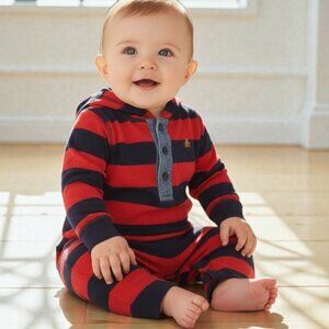 Baby Gap Rugby Striped Hooded Jumpsuit Size 12-18 Months